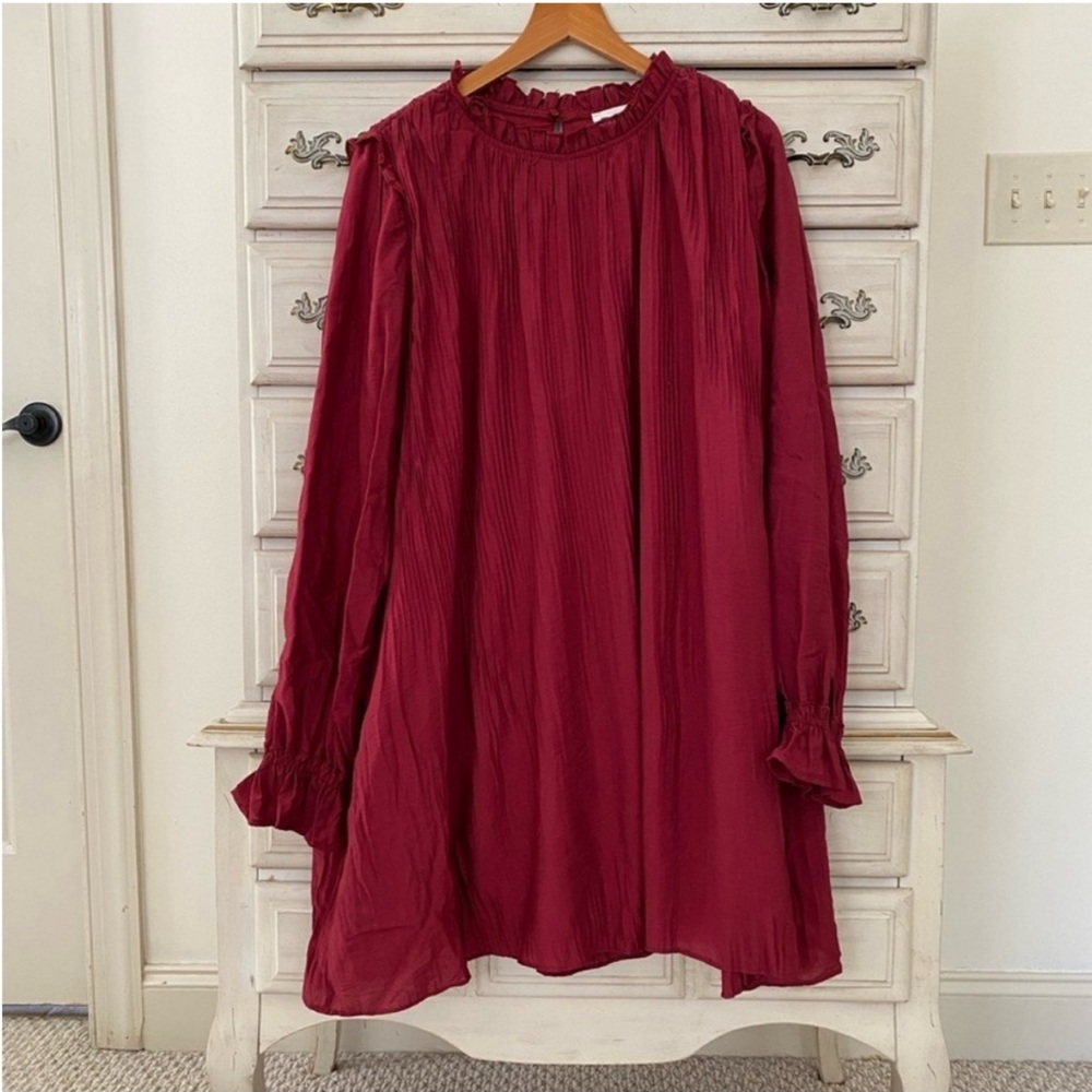 Vici Red Pleated Pocketed Dress